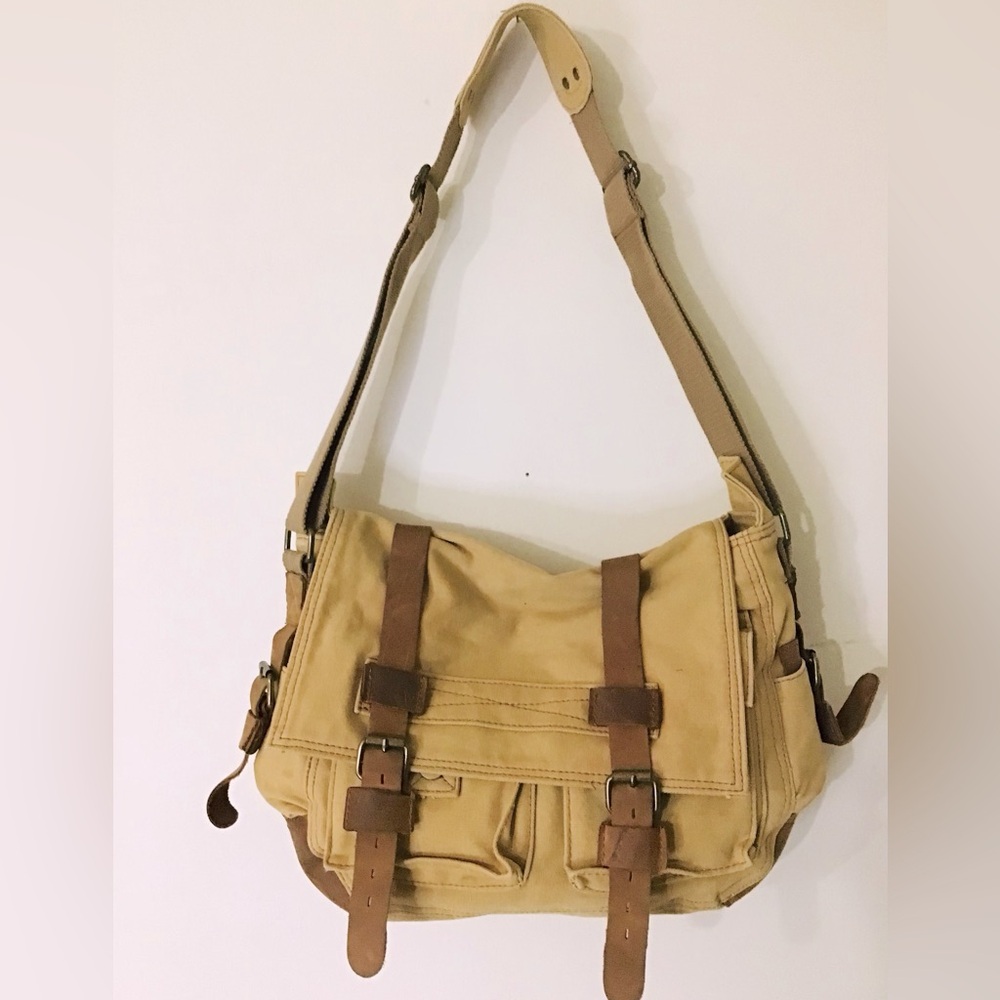 Vintage Augur Strauss & Co. Crossbody Messenger Style Canvas and Leather Bag - Picture 2 of 16